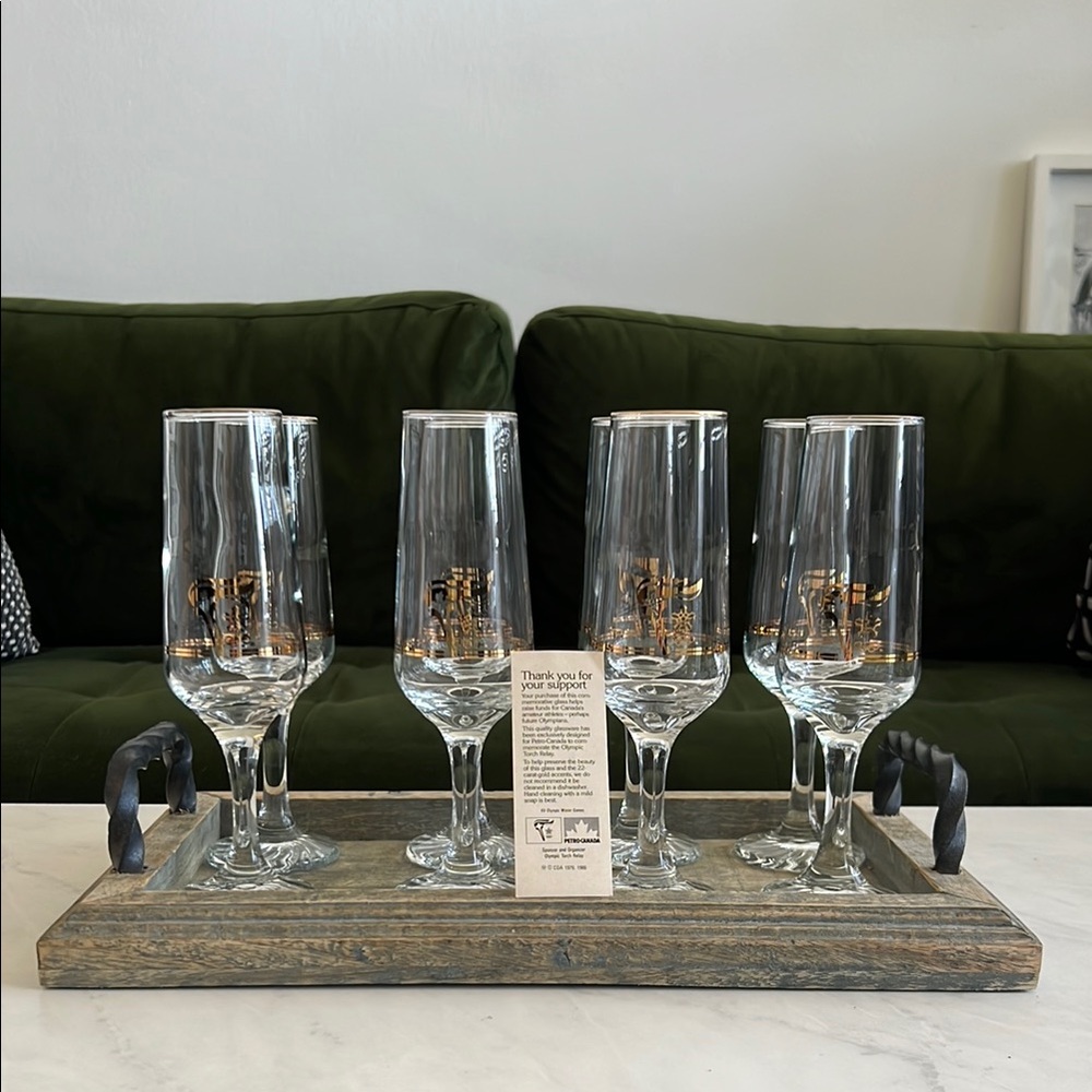 🇨🇦 SET OF 8 1988 CALGARY WINTER OLYMPIC PETRO CANADA CHAMPAGNE FLUTE GLASSES